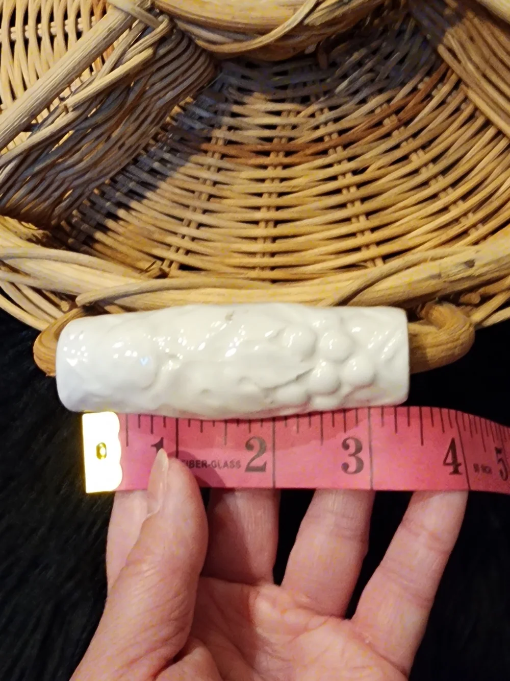 Woven Rattan Divided Serving Basket with White Ceramic Handles